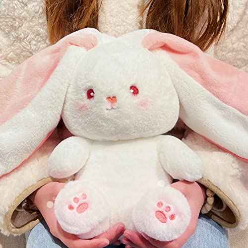 2PCS Plush Toy Pillow, Reversible Carrot Strawberry Bunny Plush with Zipper, Easter Bunny Stuffed Animal Cute Rabbit Plushie Birthday Gift for Boys Girls Kids (2pcs 7" Strawberry&Carrot)