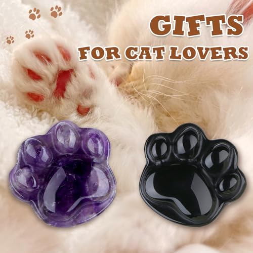 Tiger Eye Cat Paw Crystal Statue Carved Figurines for Sculpture Worry Stone Crystals and Healing Stones Decor Mental Health Natural Gemstones Cute Cat Lover Gifts for Women