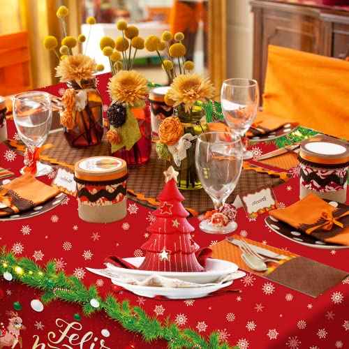 3 Pcs Feliz Navidad Decorations Tablecloth, Red Feliz Navidad Sign Tablecovers, Feliz Navidad Decorations for Home Spanish Christmas Decorations Tablecloth for Christmas Xmas Party 54 x 108 Inch