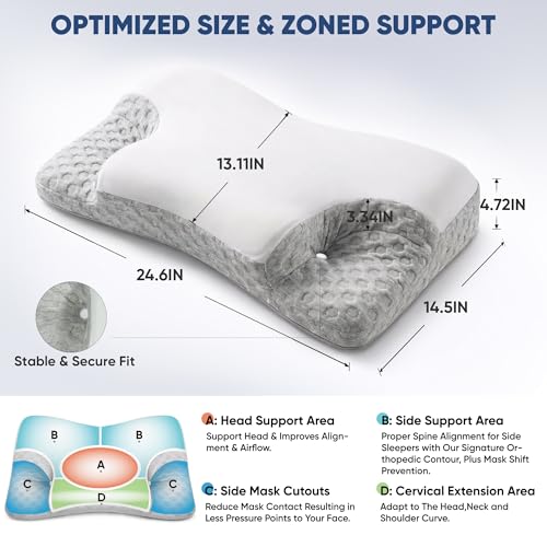 GasGbb White Adjustable Memory Foam CPAP Pillow with Cooling Cover & Mask Cutouts
