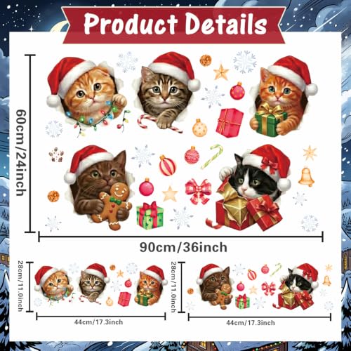 Meowy Christmas Cat Xmas Hat Kitten Wall Decal - 3D Holiday Decor for Kids & Pet Lovers
