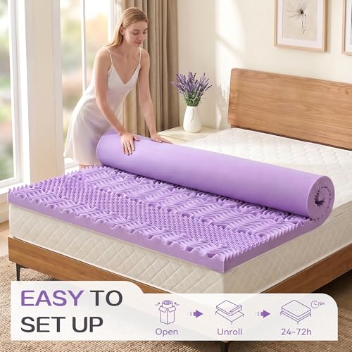 SINWEEK Twin XL Memory Foam Mattress Topper 2 Inch Violet - Pressure Relief, Cooling Gel, CertiPUR-US Certified