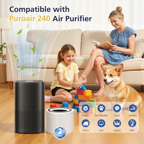 White 2 Pack Air Purifier Filter Replacement for Puroair 240 - High-Efficiency 3-in-1