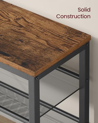 Rustic Brown and Matte Black 3-Tier Shoe Storage Bench with Raised Edges