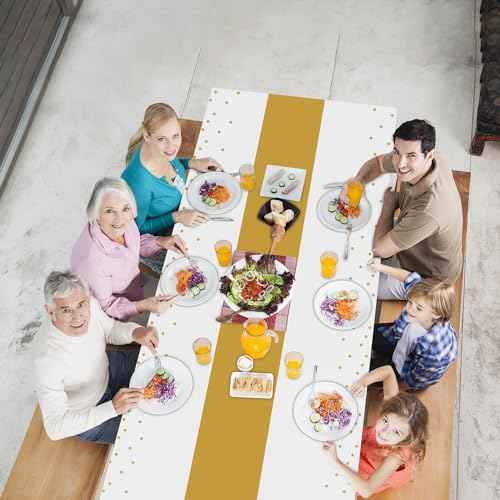 3 Pack 2in1 Disposable Plastic Tablecloths 54" x 108" White and Gold Dot Party Table Cloth Rectangle Table Cover for Wedding Birthday Baby Shower Anniversary Christmas New Year Party Decorations