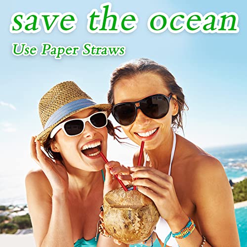 100 Pack Red Biodegradable Paper Straws - Disposable Cake Pop Sticks, Foil Straws for Birthday/Baby Shower Wedding Party Supplies Decorations