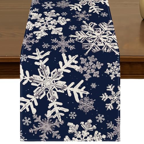HIUCUS Snowflakes Christmas Table Runner 13x72 Inch Seasonal Winter Home Decor - Style A, Navy Blue