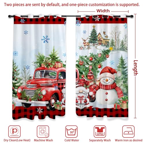 Unibyby Christmas Snowman & Red Truck Blackout Curtains 52"x84" Set 2 Panels, Holiday Window Treatment