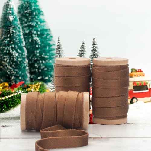 Brown Velvet Ribbon 3/8 Inch, Velvet Christmas Ribbon Double Faced, 15 Yd Vintage Taupe Skinny Velvet Ribbon for Christmas Tree, Gift Wrapping, Wreaths, Floral Bouquets, Hair Ties, Handmade Crafts