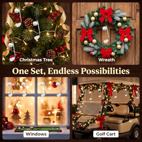 Golf Christmas Ornaments Set - White Golf Balls & Pins for Holiday Decor