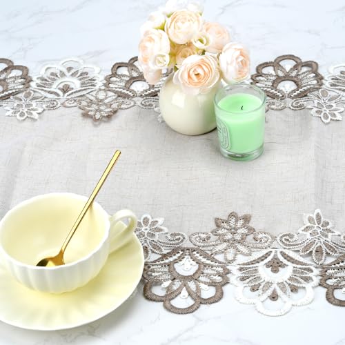 Traditional Lace Table Runner with Floral Trim - Ivory, 70.87x15.75 inches, Polyester Blend