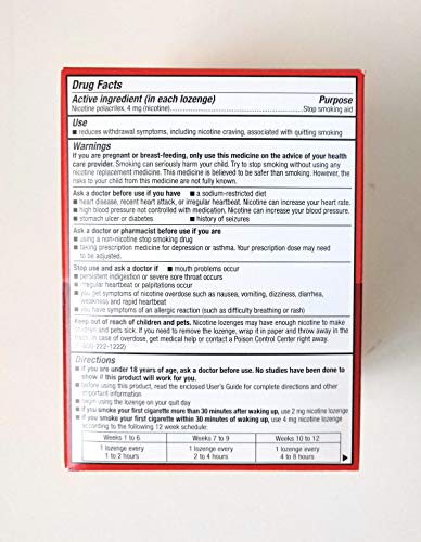 Nicotine Lozenge 4 mg Cinnamon Smoking Cessation Aid - 72 Count