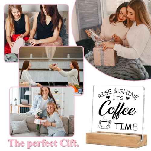 Coffee Bar Decor Acrylic Sign with Wood Stand, Coffee Lover Gifts Coffee Decor Coffee Shop Bedroom Living Room Desk Cubicle Coffee Table Shelf Decor, Coffee Gifts for Coffee Lovers Coffee Sign
