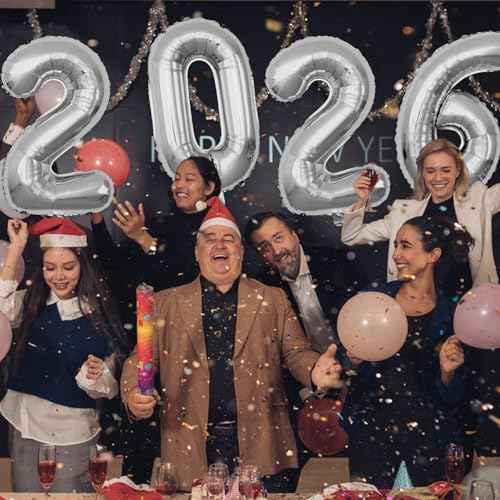 40 Inch Number 2026 Balloons Silver, Giant Foil Mylar Helium Balloons for 2026 New Years Party Decorations New Years Eve Party Supplies Decoracion De A?o Nuevo 2026 Graduation | Silver