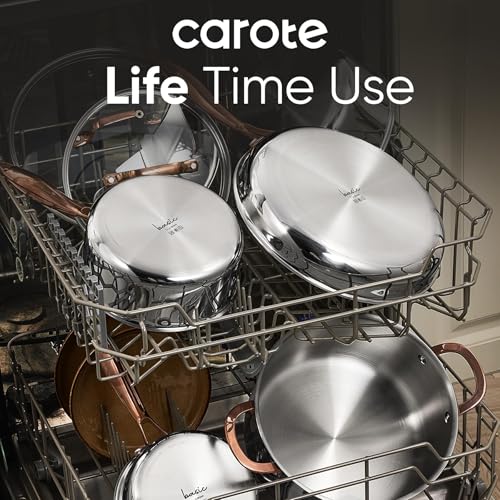 CAROTE 1.5Qt Stainless Steel Saucepans with Lid - Induction & Oven Safe Kitchen Cookware, Silver