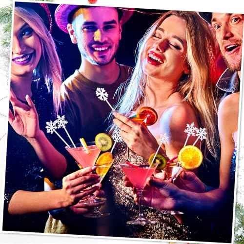 30 Pcs Snowflake Coffee Stirrers Winter 6 Inch Christmas Cocktail Picks Snowflake Drink Swizzle Sticks Reusable Drink Stirrers Hot Cocoa Chocolate Stick Supplies for Cocktail Xmas Party Decor