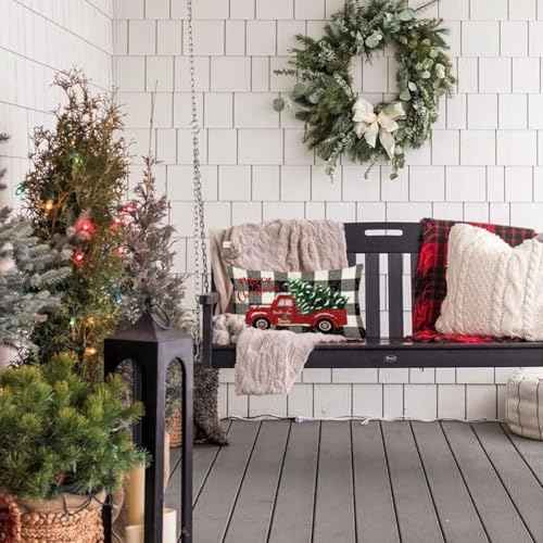 RABUSOFA Christmas Pillow Covers 12x20 Black and White Buffalo Plaid Red Truck Christmas Decorations Winter Decorative Throw Pillow Cases Farmhouse Holiday Xmas Lumbar Cushion Covers for Couch