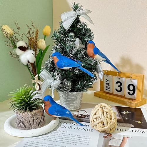 Abirdflyer 2Pcs Bluebird Realistic Bird Ornaments - Feathery Home Decor & Craft Props