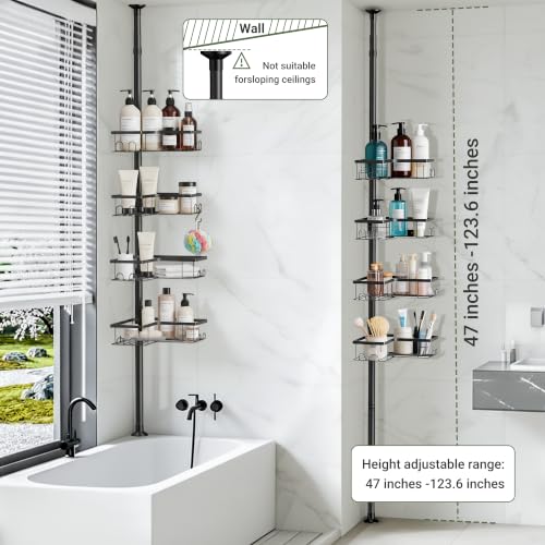 Adjustable Corner Shower Caddy Tension Pole 4-Tier Bathroom Organizer