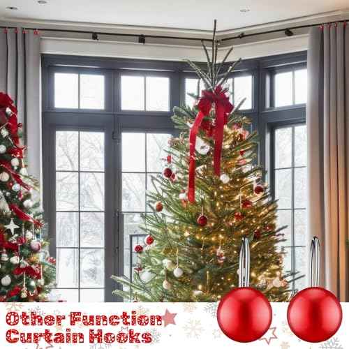 12 Pcs Christmas Ball Shower Curtain Hooks Ball Ornament Shower Christmas Curtain Rings Holiday Hooks Decorative Holiday Bathroom Accessories for Winter Bathroom Decoration(Red)