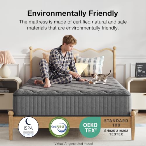 Grey Novilla Twin Hybrid Mattress - 6 Inch Gel Memory Foam & Innerspring Support