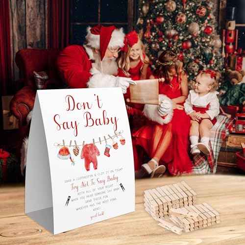 Don't Say Baby Game, Christmas Baby Shower Game,Winter Baby Shower, 50 Wooden Clothespins and One Sign, Christmas Baby Shower Decorations, Christmas Gender Reveal-DSBB07
