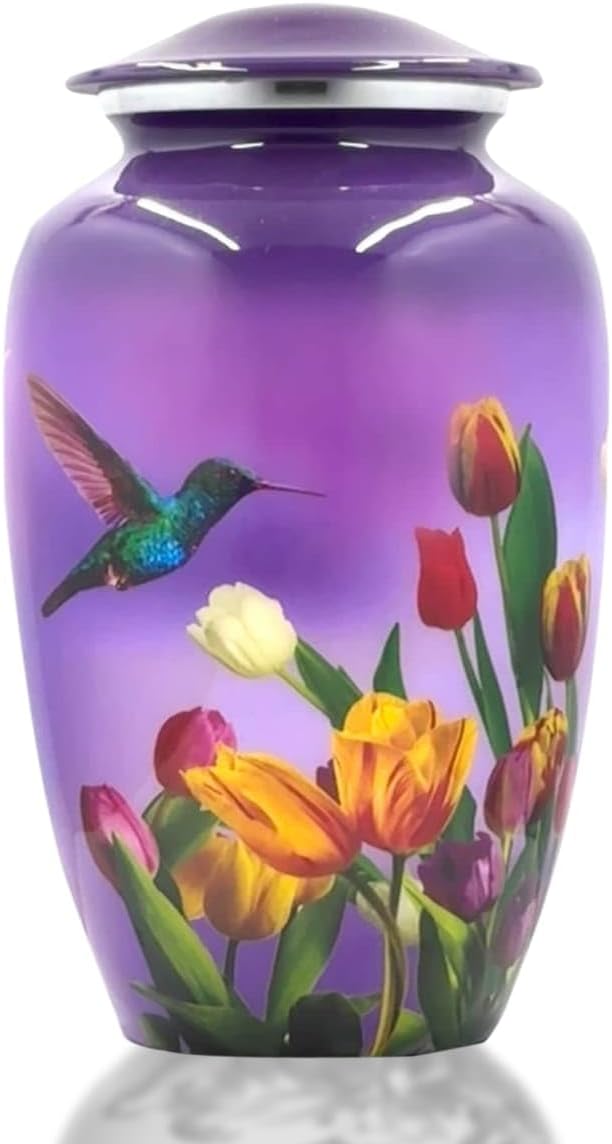 BOLD & DIVINE Adult Purple Hummingbird Cremation Urn | Human Ashes Adult Memorial urn, Burial, Funeral Cremation Urns | 200 Cubic Inches (Large Adult)