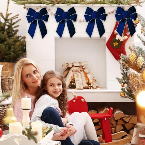 Anshome Blue Velvet Christmas Bows Set - 4 pcs Wreath & Tree Decorations