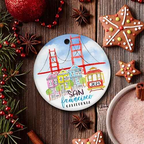 San Francisco California Christmas Ornament ? Golden Gate Bridge, Painted Ladies, Cable Car ? City Souvenir Gift, Travel Keepsake Holiday Decor