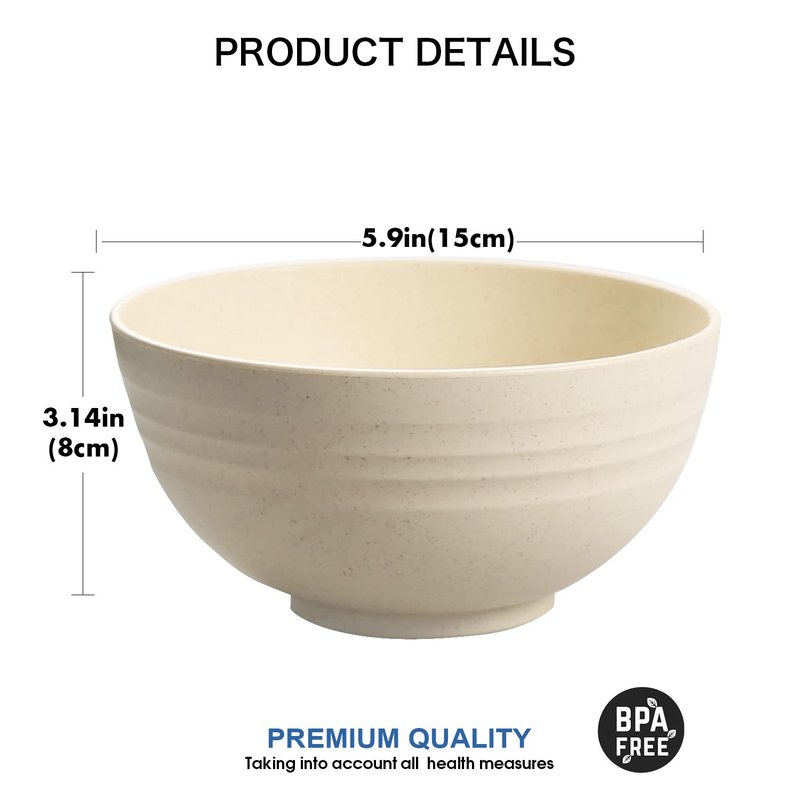Shopwithgreen Wheat Straw Cereal Bowls with Dust-Proof Lid, Reusable Bowls for Kitchen, Set of 4, Microwave and Dishwasher Safe, for Soup, Oatmeal, Ramen, RV, Camping,College Dorm Room, 26 OZ, Coastal