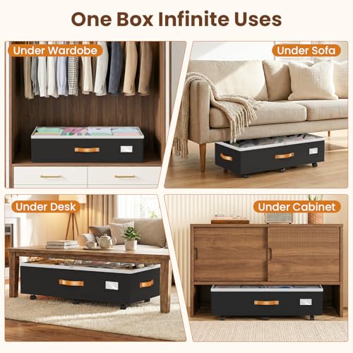 Budding Joy Black 80L 2 Pack Adjustable Under Bed Storage with Wheels