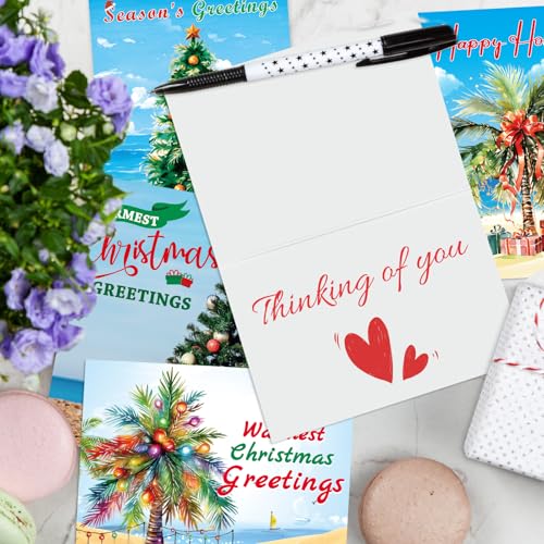 Fancy Land Beach Tree Christmas Cards — 24 Blank Palm Tree Holiday Notes