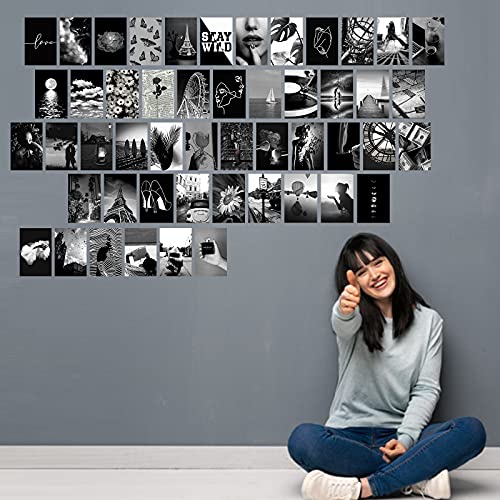 Wall Collage Kit, Black & White Aesthetic Pictures, 50PCS 4x6 Inch Picture Collage Kit for Wall Aesthetic, Teen Girls Bedroom Decor, Dorm Wall Decor, Photo Collection ,Cute Wall Decor for Teen 1