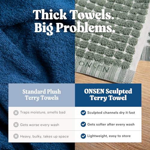 ONSEN Sculpted Terry Towel Set with Variations - Spruce, 2 Bath, 2 Hand, 2 Face Towels