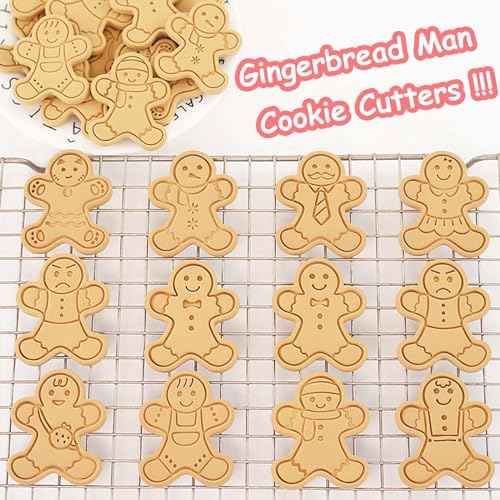10 Mini Gingerbread Man Cookie Cutters, 3d Raised Cute Christmas Gingerbread Design Cookie Stamps, Mini Funny Gingerbread Molds, Christmas Ornament Cookie Cutter Set (Gingerbread Man)