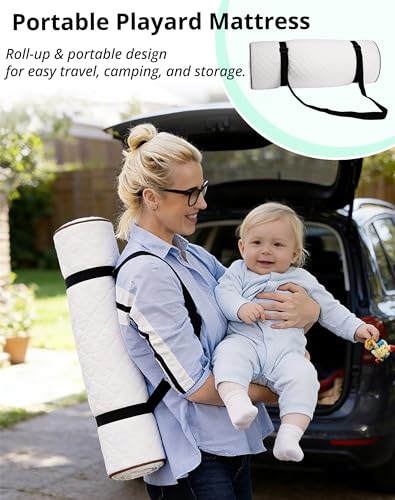 White Pack and Play Mattress Pad 38x26 Inch, 1.5 Inch Thick Baby Playpen Mattress