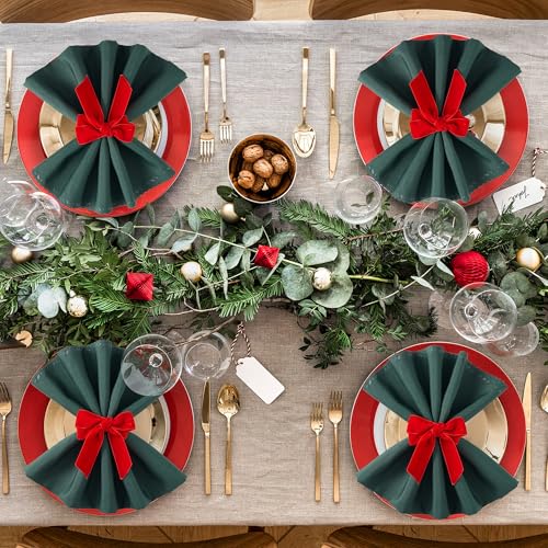 Christmas Red Velvet Bow Napkin Rings Set of 6 for Table Decorations
