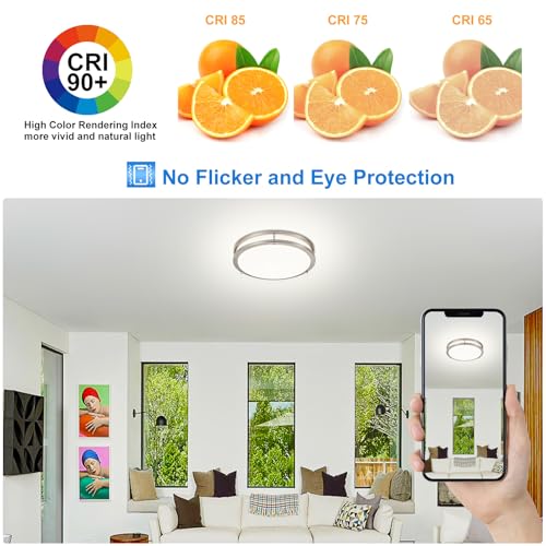 2Pack 13-Inch Flush Mount LED Ceiling Light Dimmable 5CCT Nickel Finish