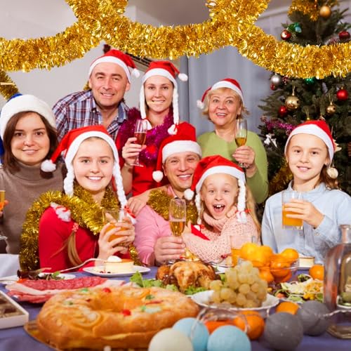 50Ft Gold Christmas Garland Decorations,Xams Tinsel Stems Non-Lit Soft Twist Garland Decor for Tree Stairs Railing Front Door Mantle Fireplace Indoor Outdoor Holiday Home