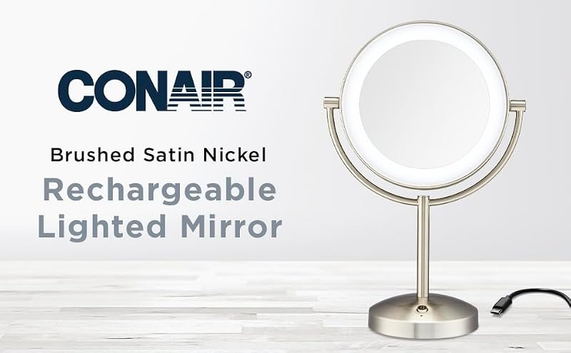 Lighted Makeup Mirror with 1X/10X Magnification, LED Vanity Mirror, Satin Nickel Finish