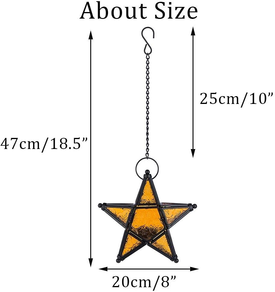 Purple Star Lantern Candle Holder - Decorative Hanging Glass Lantern for Home & Garden