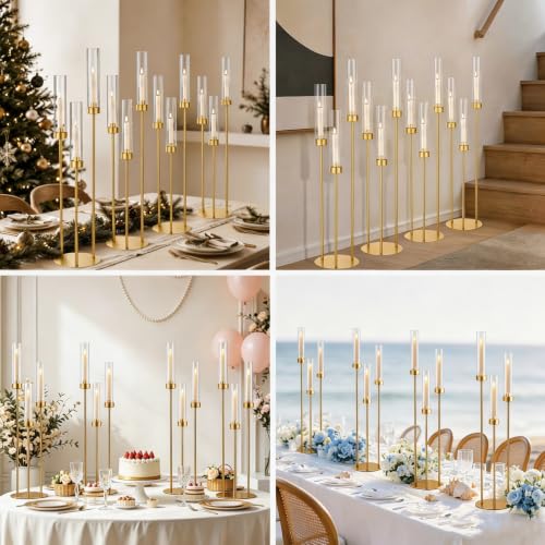 Vincidern 34in 2-Pack Gold 3-Arm Candelabra Centerpieces for Tables (Gold, 2 pcs)