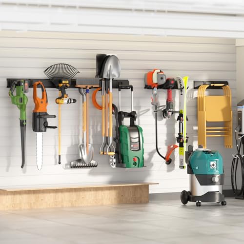 64-Inch Garage Wall Storage Rack with 4 Panels & 10 Hooks - Heavy Duty Metal Tool Organizer