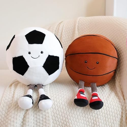 Football Throw Pillow 13.7" Cute Round Sports Plush Pillow Toy Fluffy Soft Throw Pillow for Bedroom Decoration and Boy Girls Children Birthday (White)