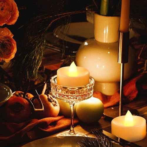 CANDLE CHOICE Battery Operated Flameless Tea Lights Realistic Flickering Electric LED Tealight Candles Set Wedding Party Halloween Christmas Decorations Table Centerpieces Batteries Included 12 Pack