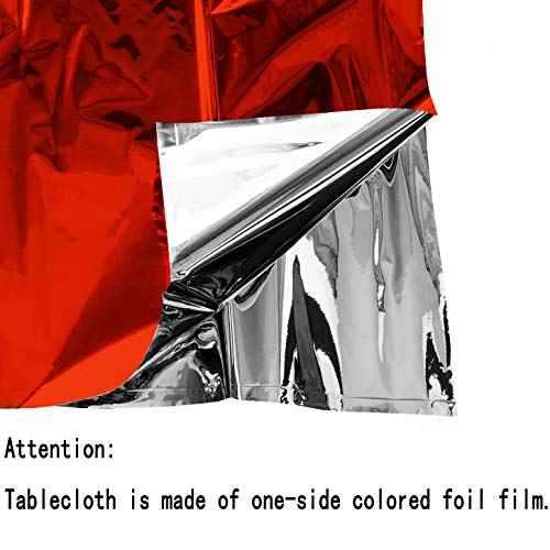 Red Foil Tablecloth Plastic Table Cover Rectangle Tables Tinsel Foil Table Cloth for Wedding Anniversary Birthday Graduation Bachelorette Thanksgiving Christmas Party, 54 x 108 Inch, 2pc