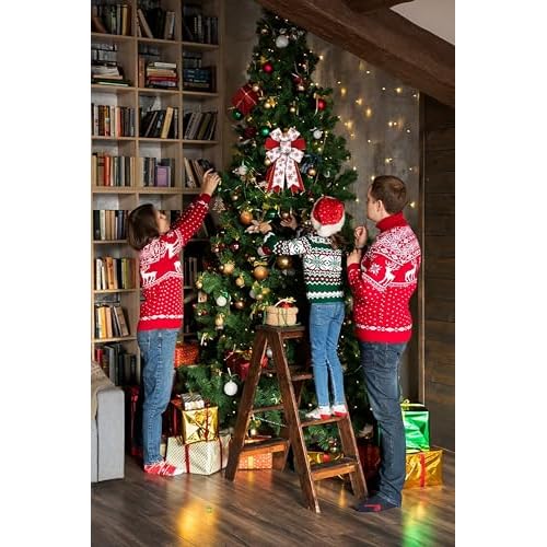 Hying 2 Pieces Christmas Bows for Wreath, Christmas Wreath Bow Glitter Red White Snowflake Bows Winter Xmas Tree Craft Bows Ornaments for Front Door New Year Christmas Party Decoration Supplies