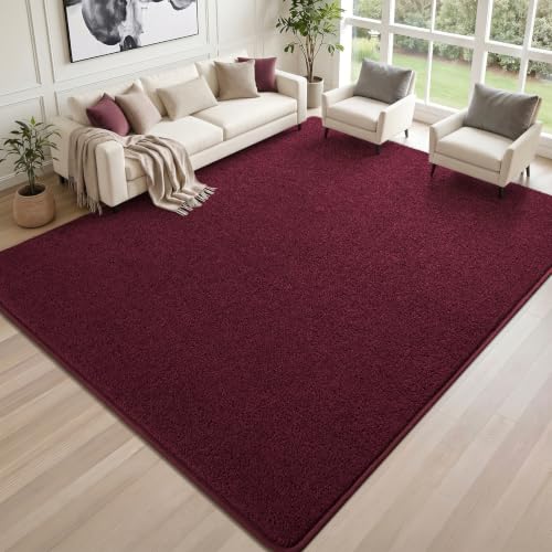 7x10 Burgundy Red Room Rug - Soft Fluffy Washable Low Pile Non-Slip Carpet for Bedroom & Living Room