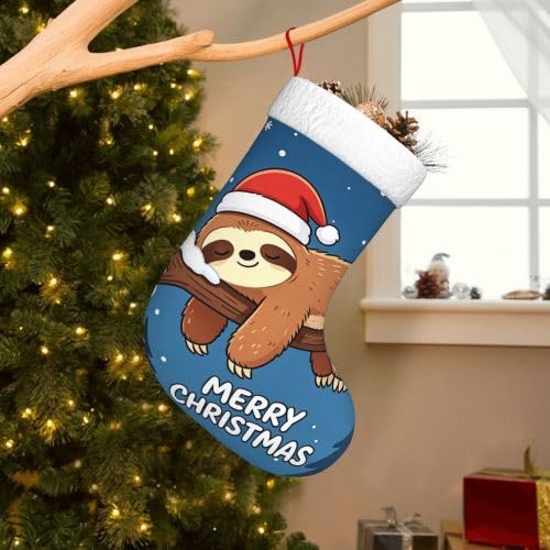 Sleep Sloth Christmas Stocking 17.7-Inch Fireplace Hanging Decor for Holiday Family Gift