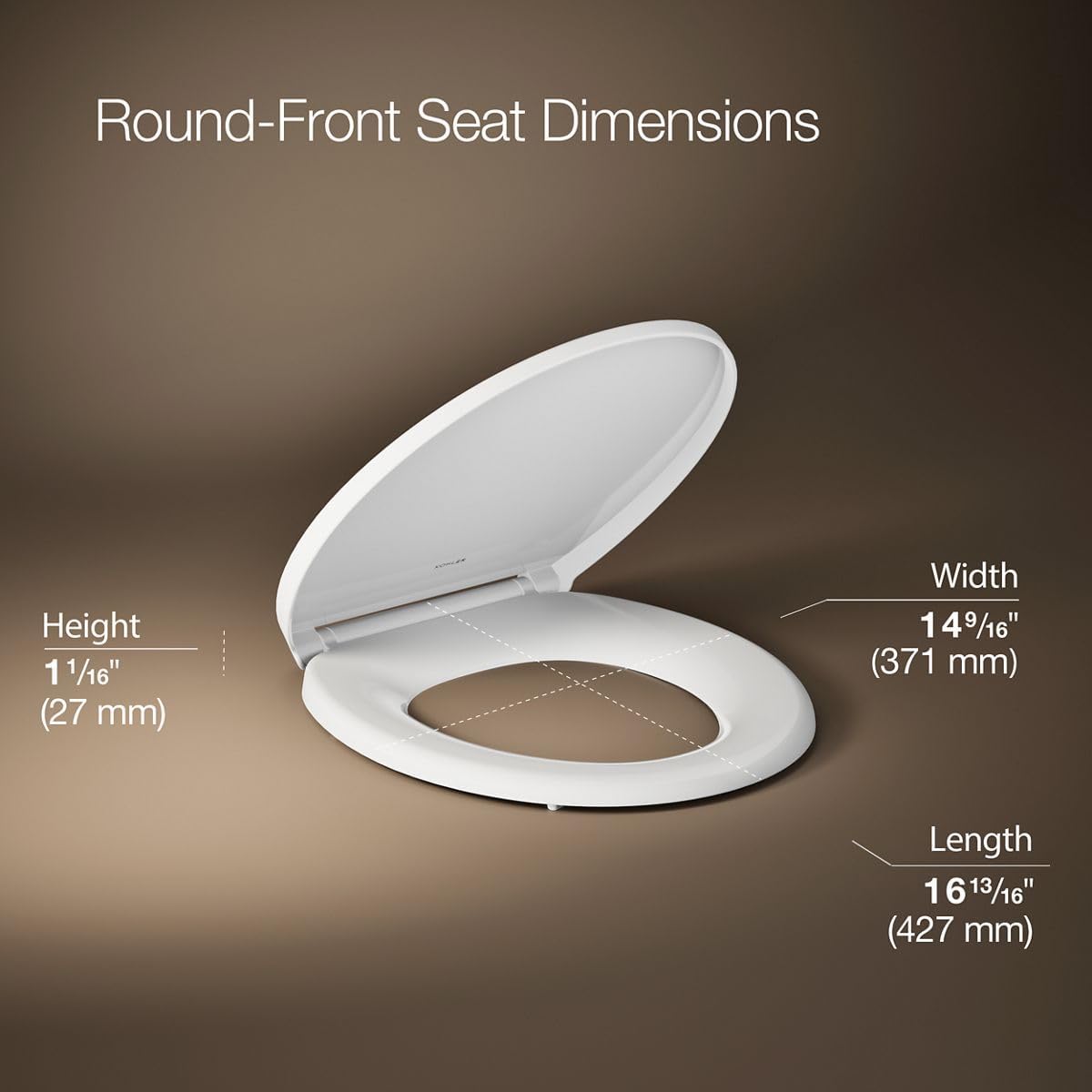 KOHLER K-27332-0 Glissade ReadyLatch Quiet Close Round Toilet Seat, White, Grip-Tight Hardware, Quiet Close Lid Prevents Slamming
